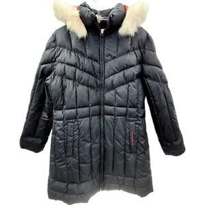 HP Tommy Jeans Tommy Hilfiger Vintage Y2K Black Puffer Faux Fur Trim Hooded Coat